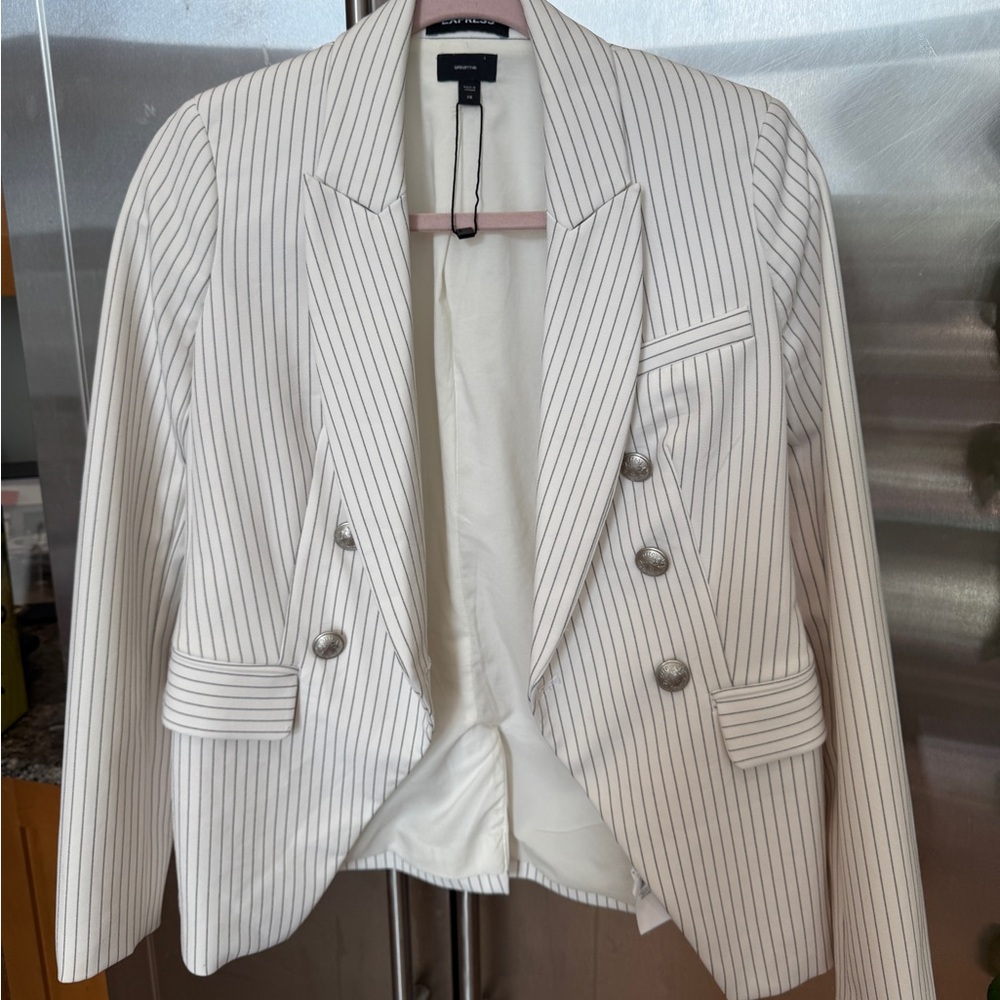 Express Women's Striped Blazer - White Sz XS